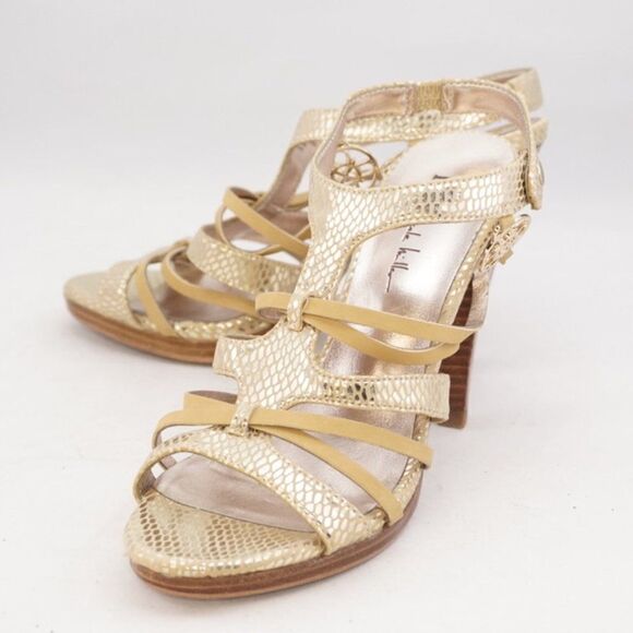 Nicole Miller Metallic Gold Sandal Heels, 7 - Picture 2 of 12